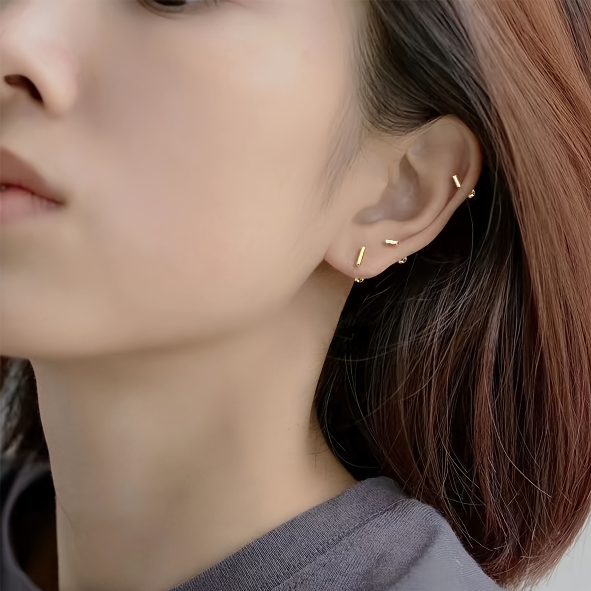 Stylish Stainless Steel Golden Stick-shaped Earrings